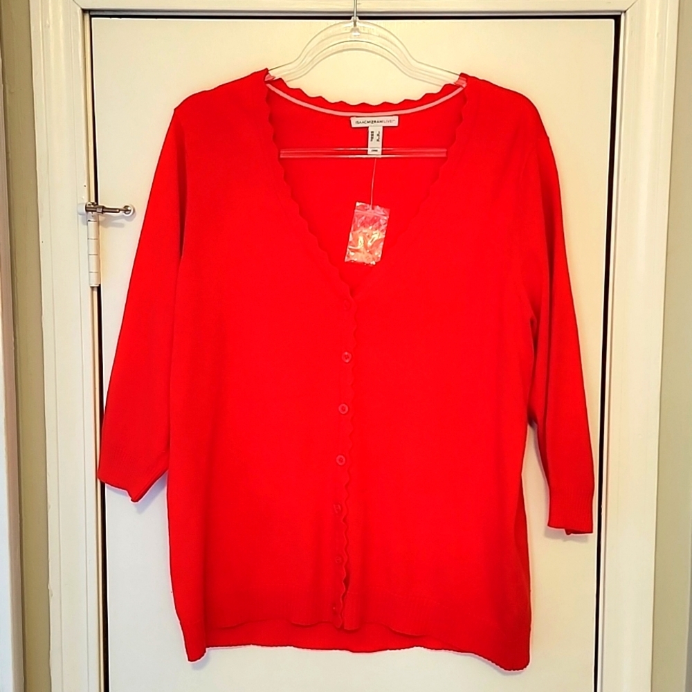 Isaac Mizrahi Live! Red Womens V-Neck Cardigan Sweater - Picture 3 of 5